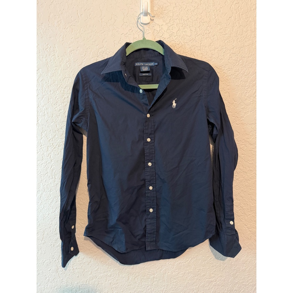 Ralph Lauren Slim Fit Button Down Shirt Size 6 Navy Blue Preppy Professional